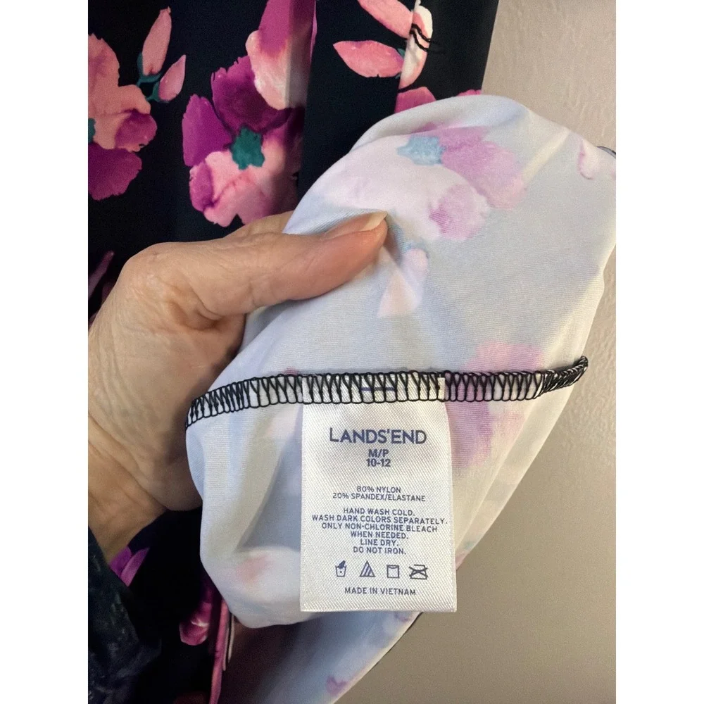 Lands End Womens Black Pink Floral‎ Athleisure Tank Dress Medium 10-12